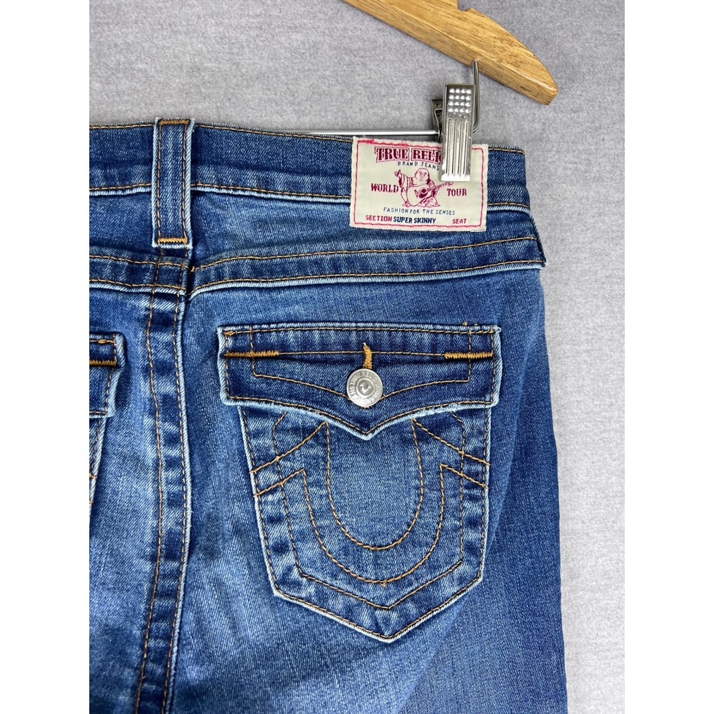 True Religion Super Skinny Distressed Raw Hem Crop Jeans Blue Womens‎ Size 28
